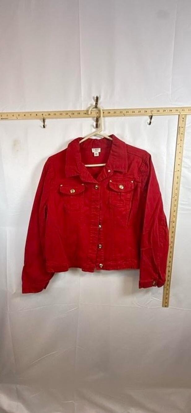 Cato 18/20W Red Denim Jacket Button Up Cropped Jean Trucker Coat Lightweight Plu